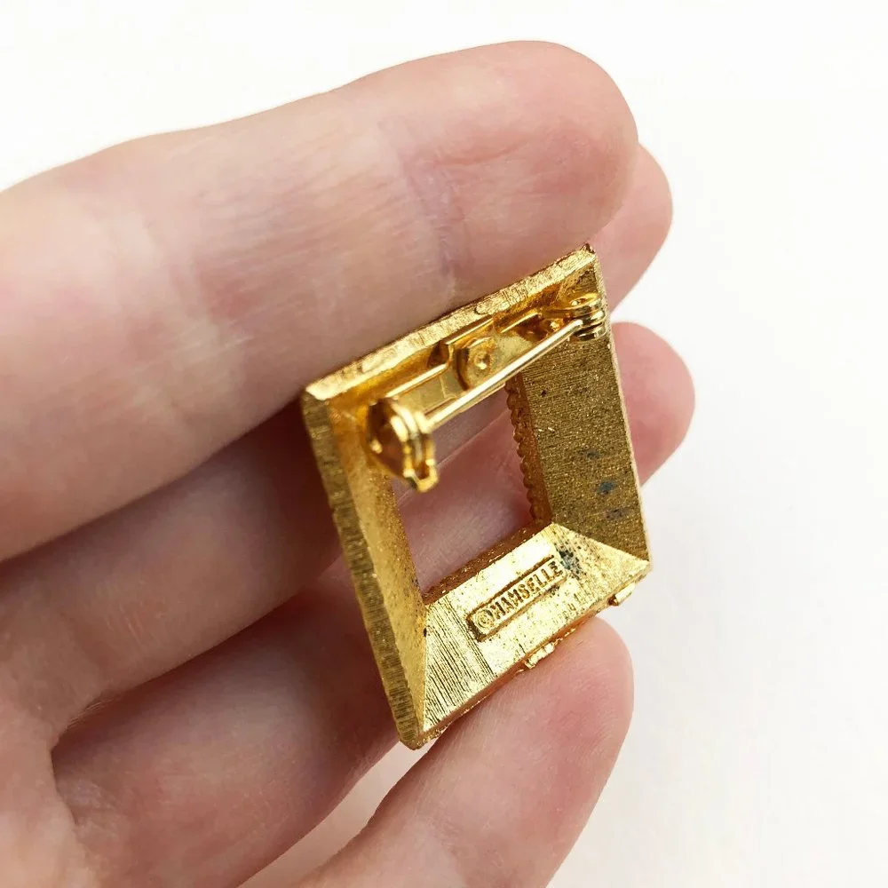 Square frame brooch gold, modern picture frame pin for women